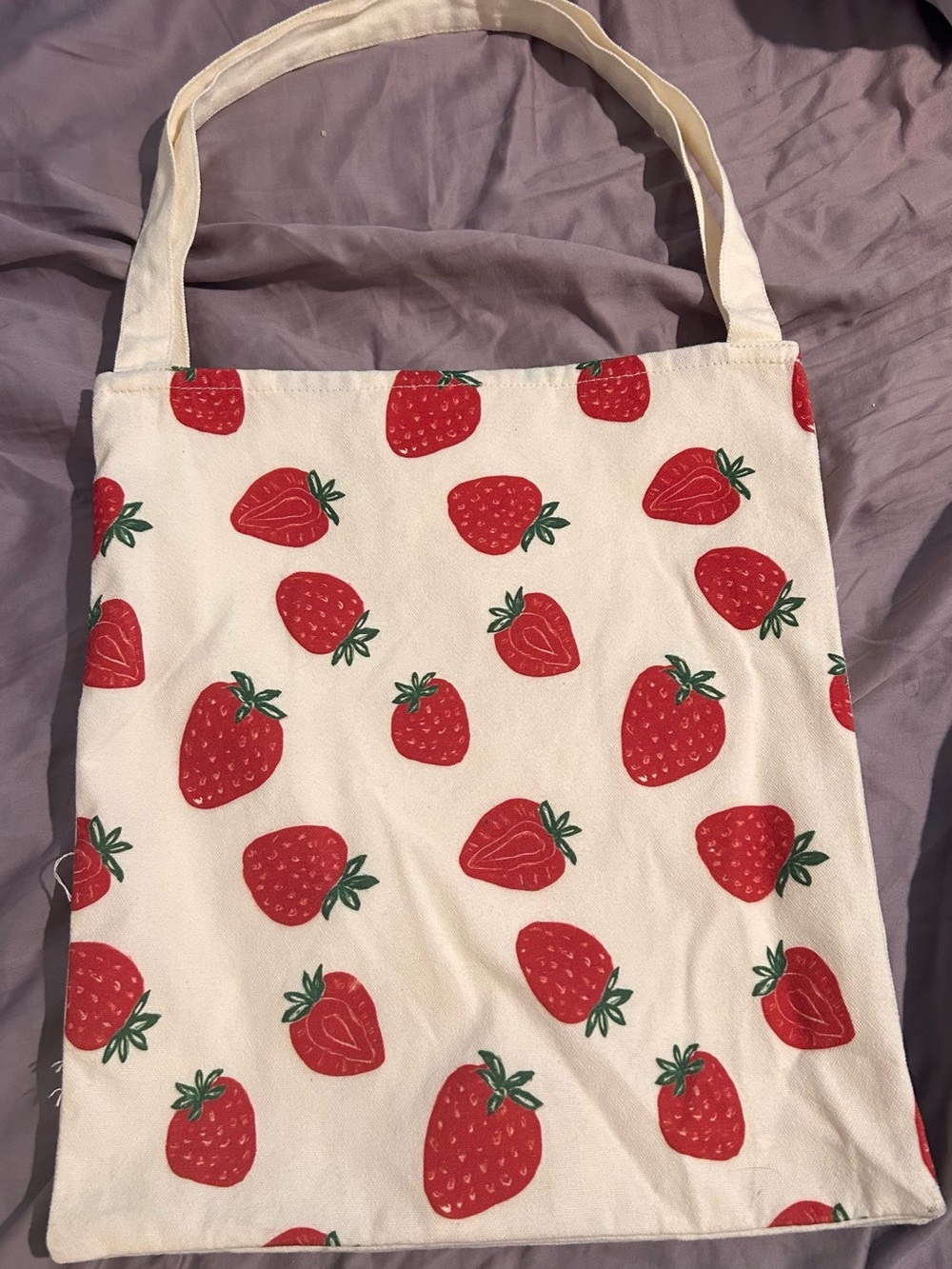 Strawberry Print Canvas Tote Bag - Cream & Red